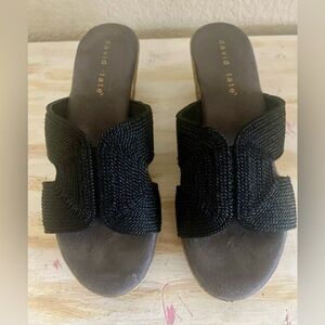 David Tate Black Braided Slide Mules